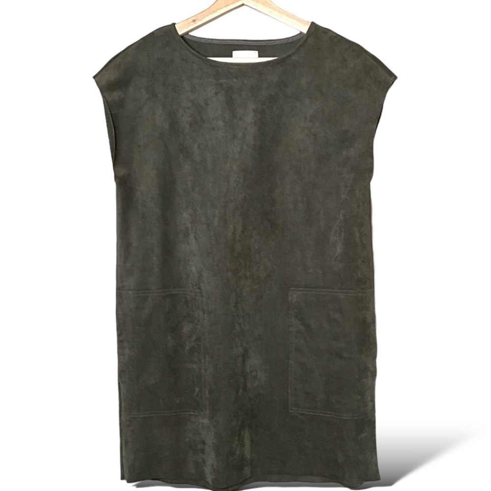 Aritzia Sleeveless Nori Faux Suede Mini Shift Dress in Olive - Picture 2 of 9